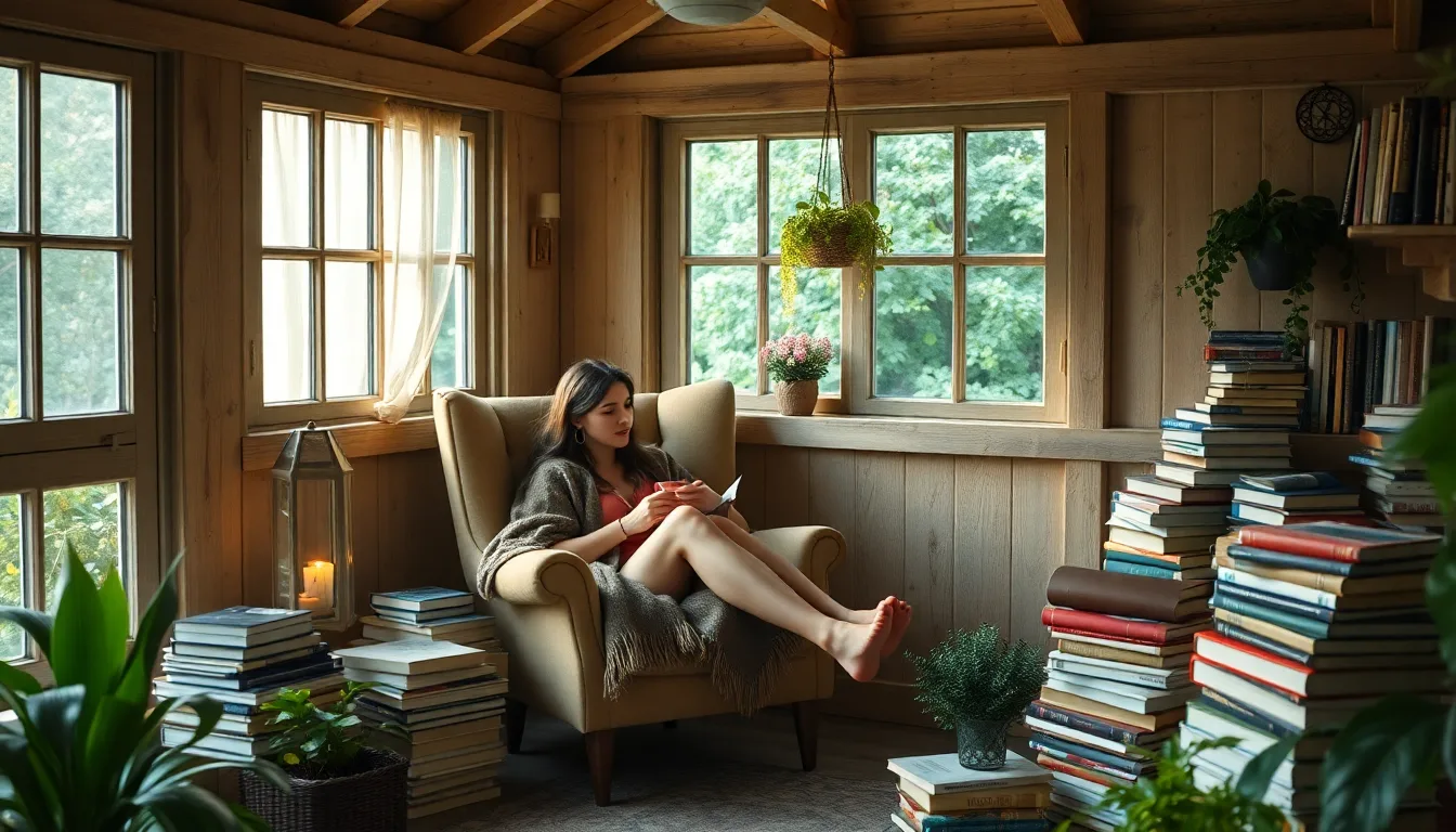 Coin lecture aménagé dans une cabane de jardin