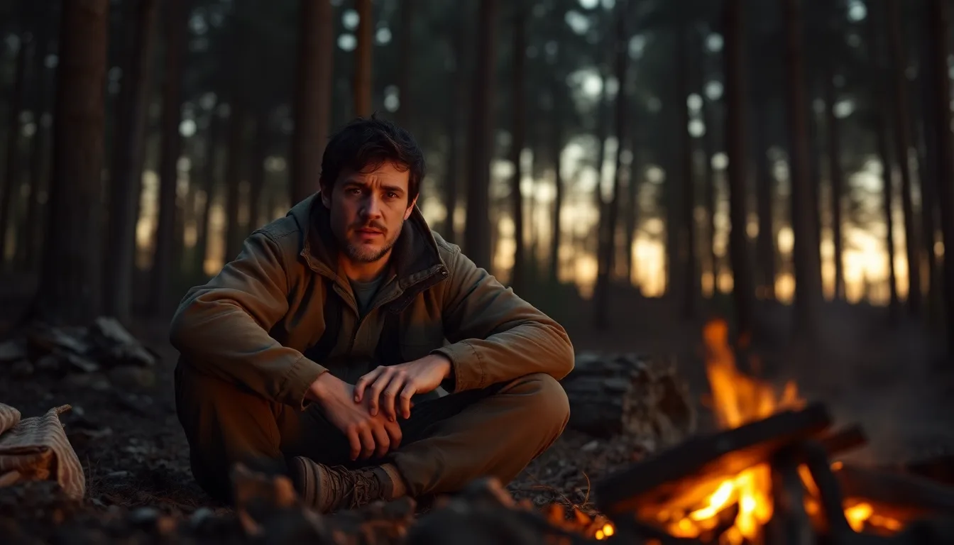 Couple inquiet regardant leur dernière boîte de conserve dans une forêt dense.