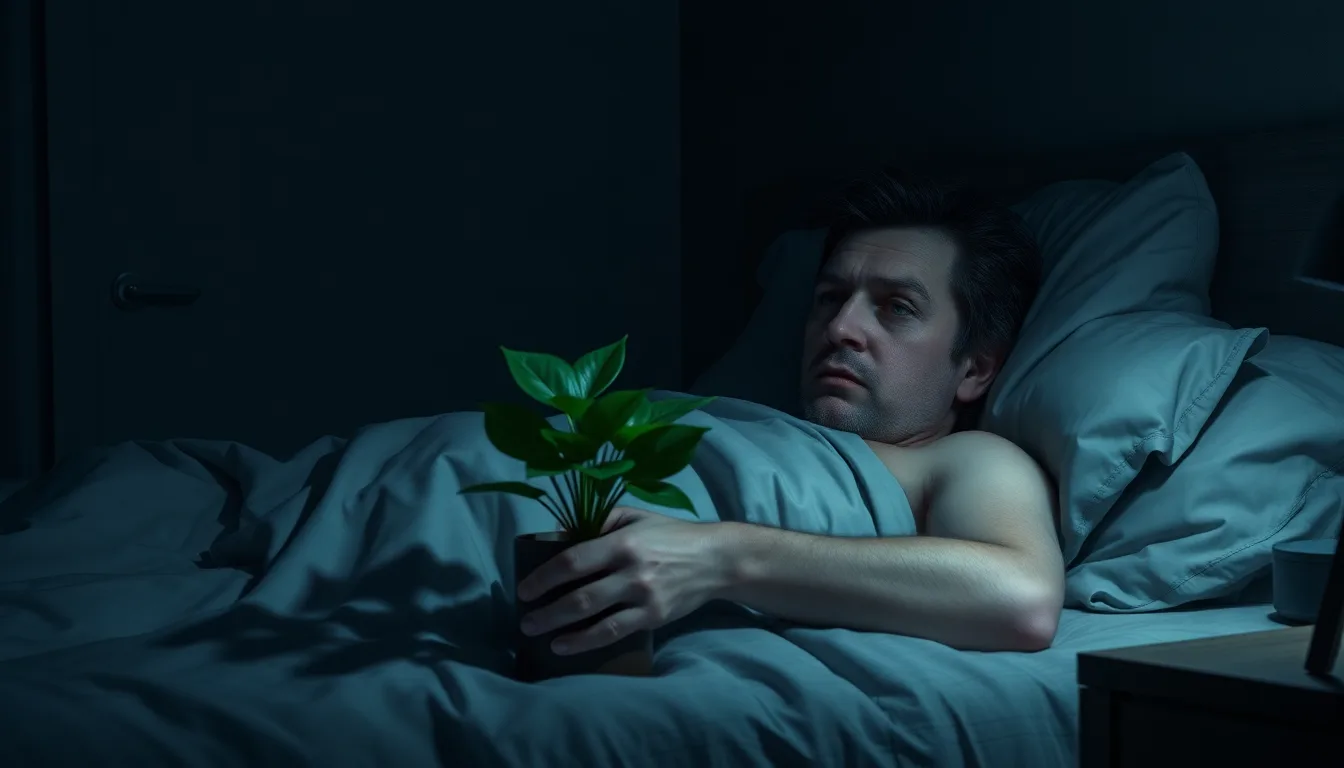 Plante verte posée sur une table de chevet, symbolisant le sommeil perturbé