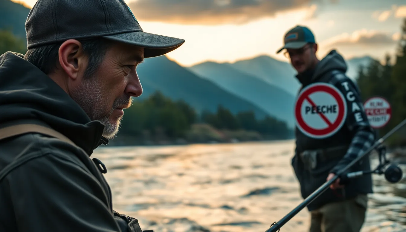 Un panneau d'interdiction de pêche avec une canne à pêche