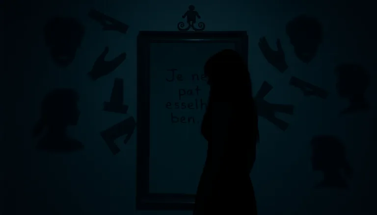 Une personne méditant paisiblement avec des pensées sombres représentées s'éloignant