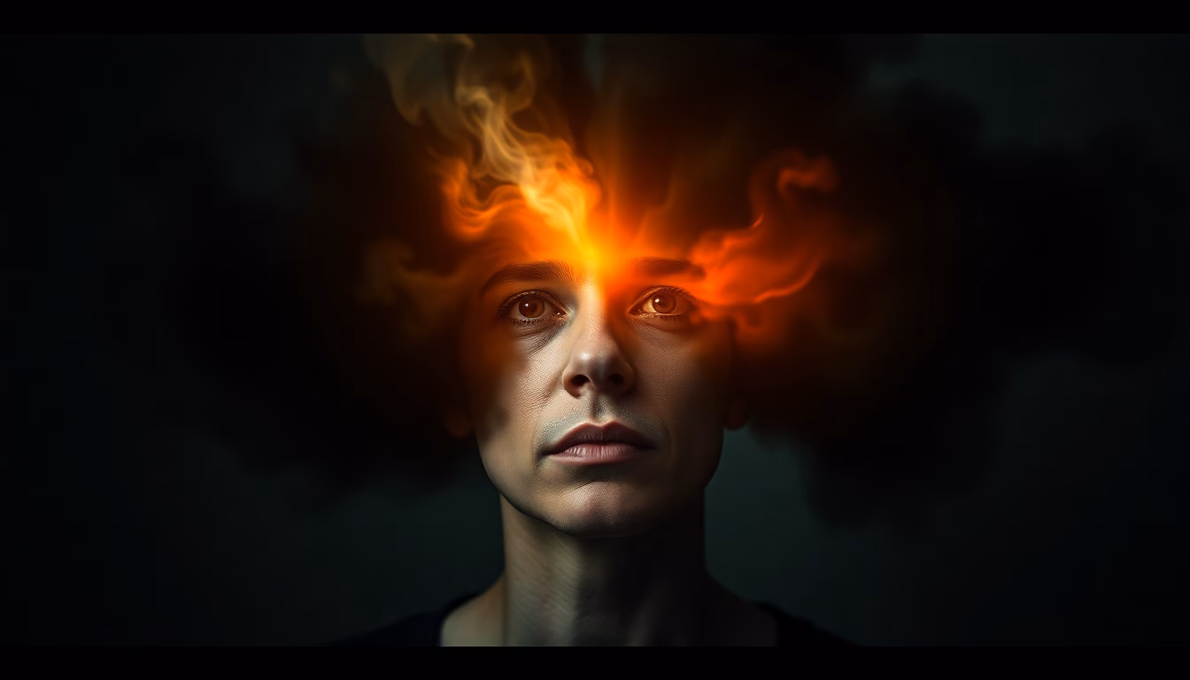 Silhouette d'une personne face à un nuage sombre de pensées négatives