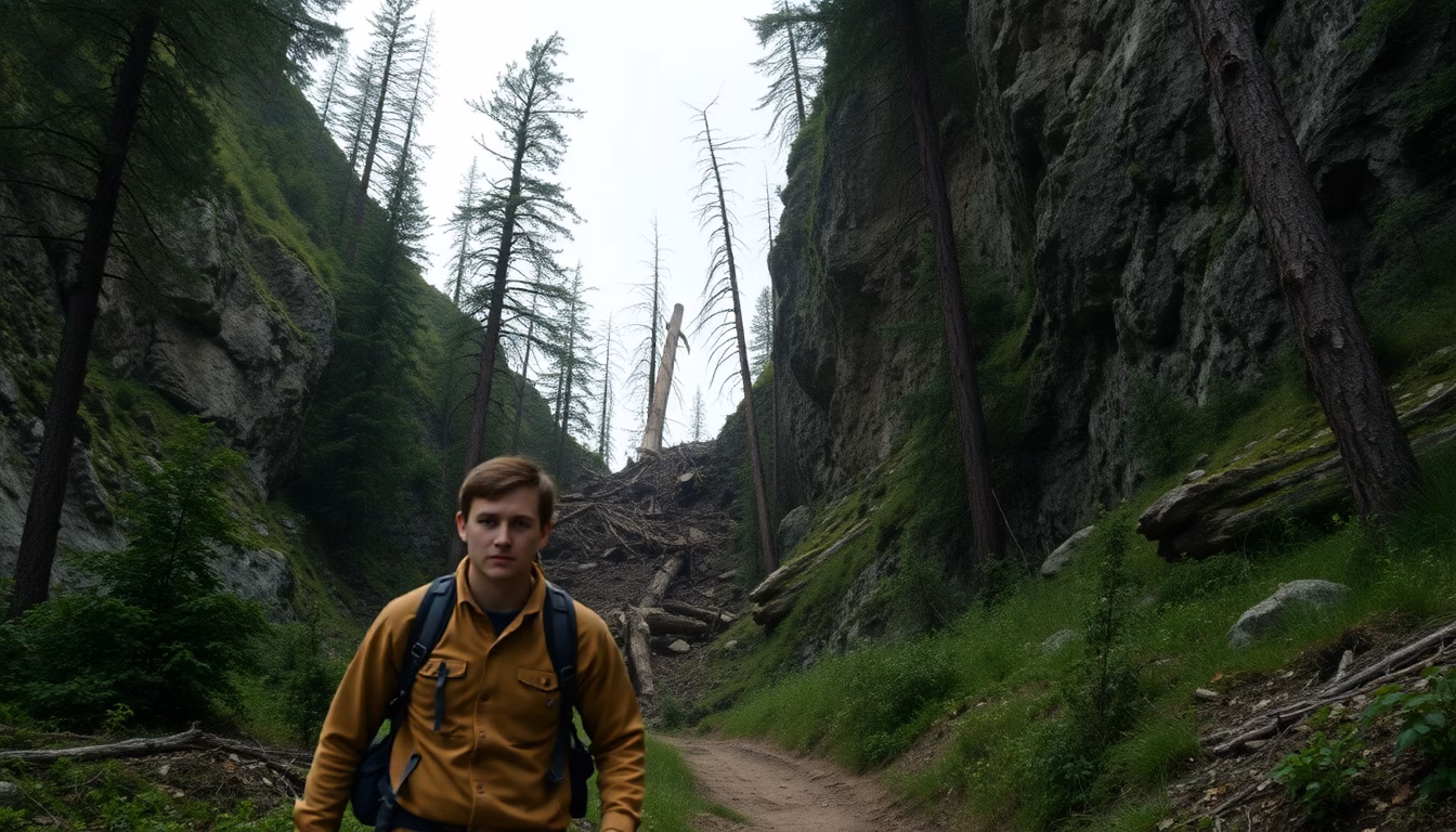 Sentier de randonnée bloqué par des rochers après un éboulement