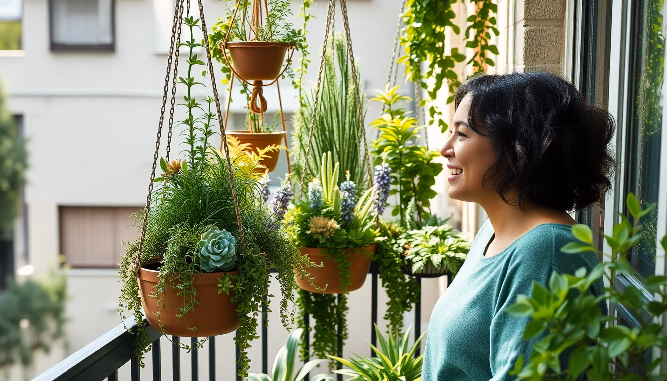 Balcon transformé en jardin suspendu