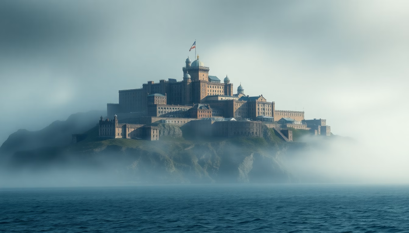 Vue d'Alcatraz depuis San Francisco, avec une lumière crépusculaire