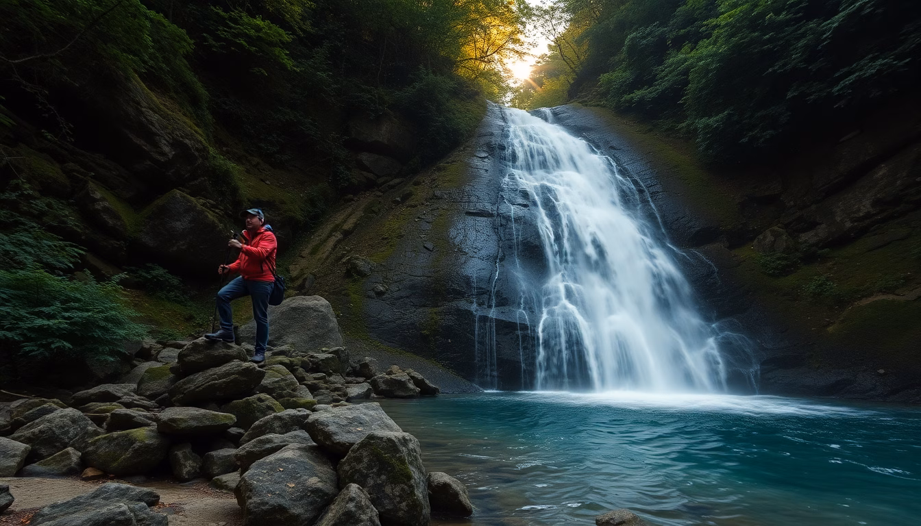 Sentier forestier menant à une cascade cachée