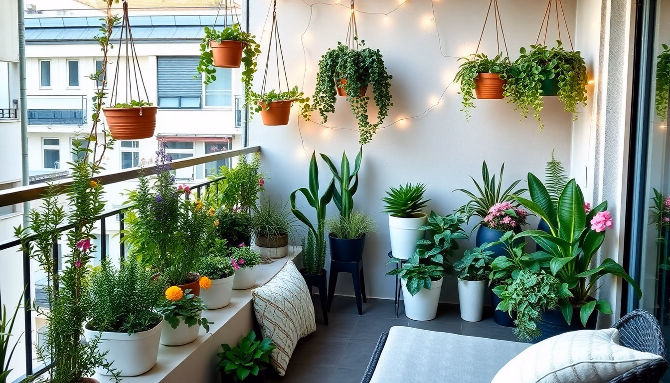 Un balcon fleuri et aménagé avec des plantes vertes luxuriantes