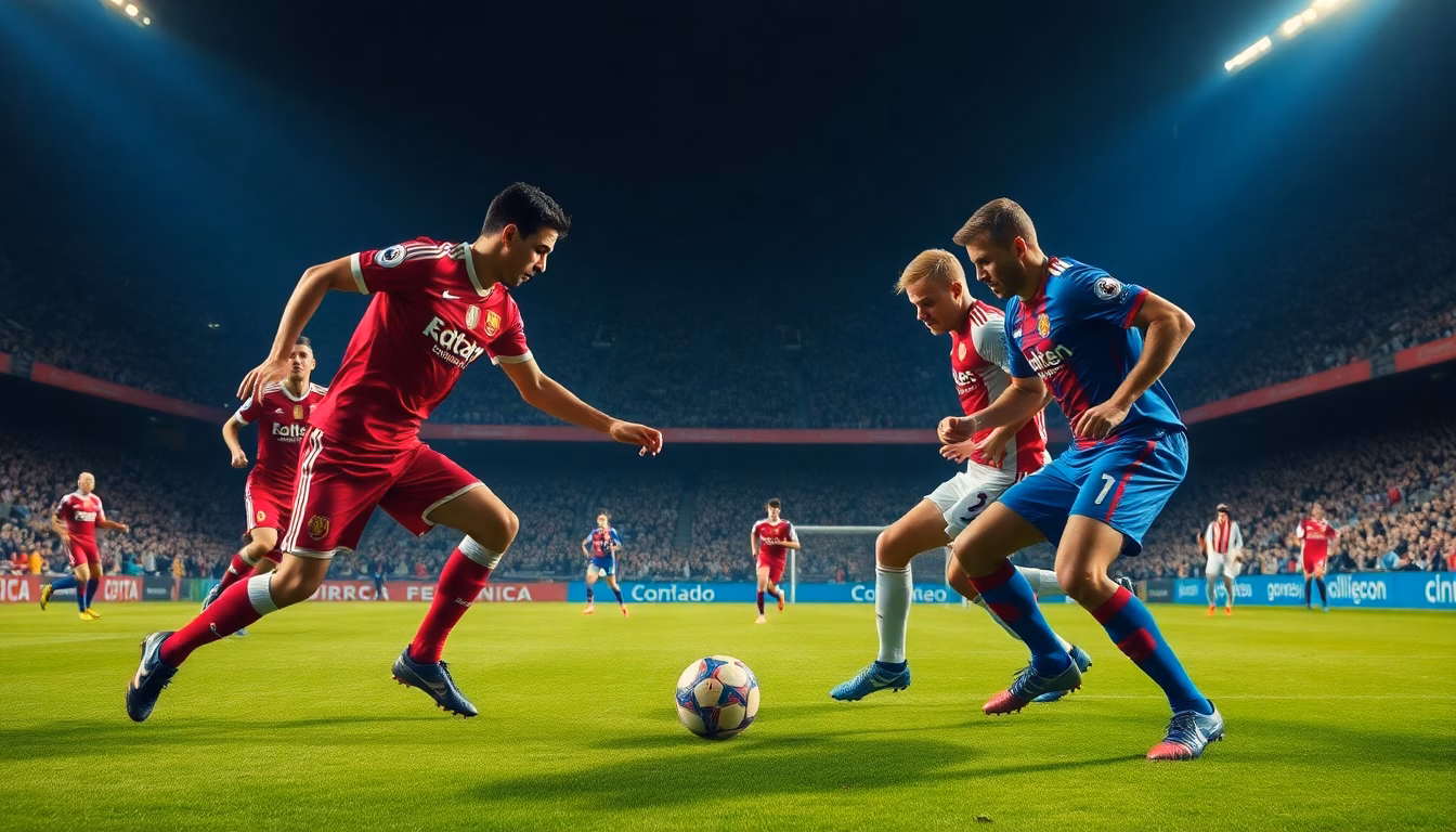 Joueurs de Séville et Barcelone en action