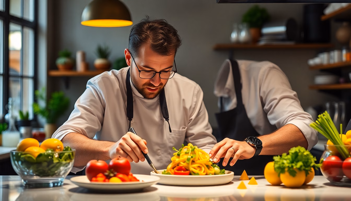 Plat sophistiqué et coloré de chef