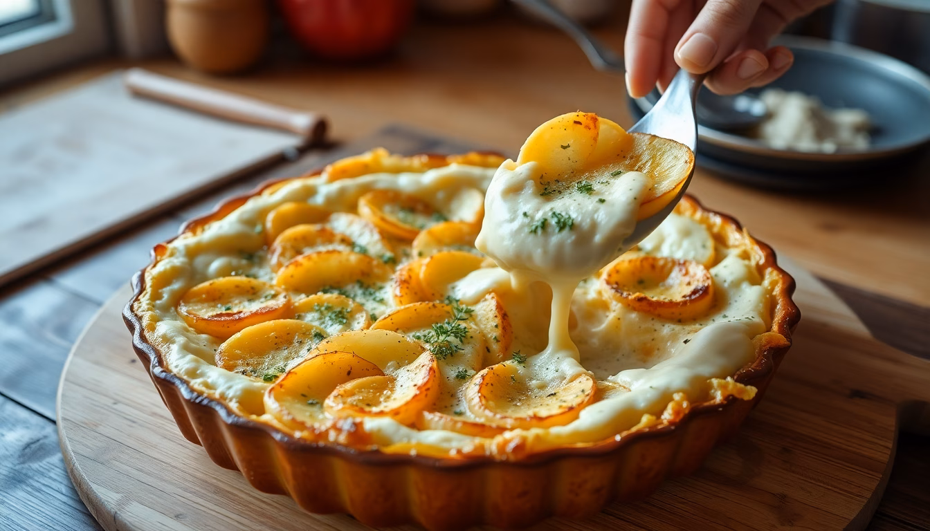 Plat de gratin dauphinois doré et crémeux