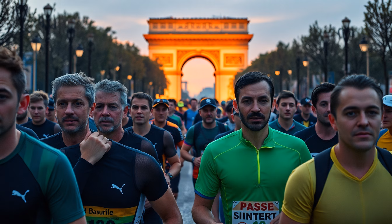 coureur franchissant la ligne d'arrivée des 20km de Paris
