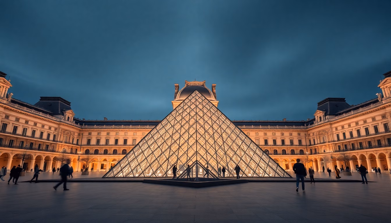 Pyramide du Louvre illuminée avec projections numériques