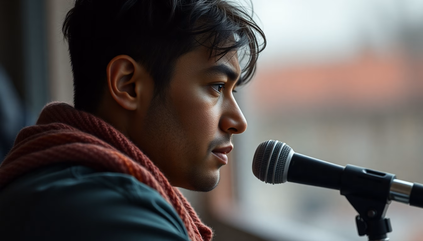 Portrait de l'artiste Ycare entouré de notes de musique