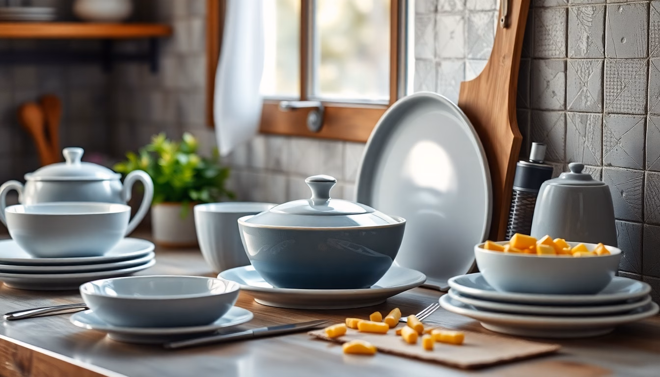 Table de cuisine avec vaisselle Duralex