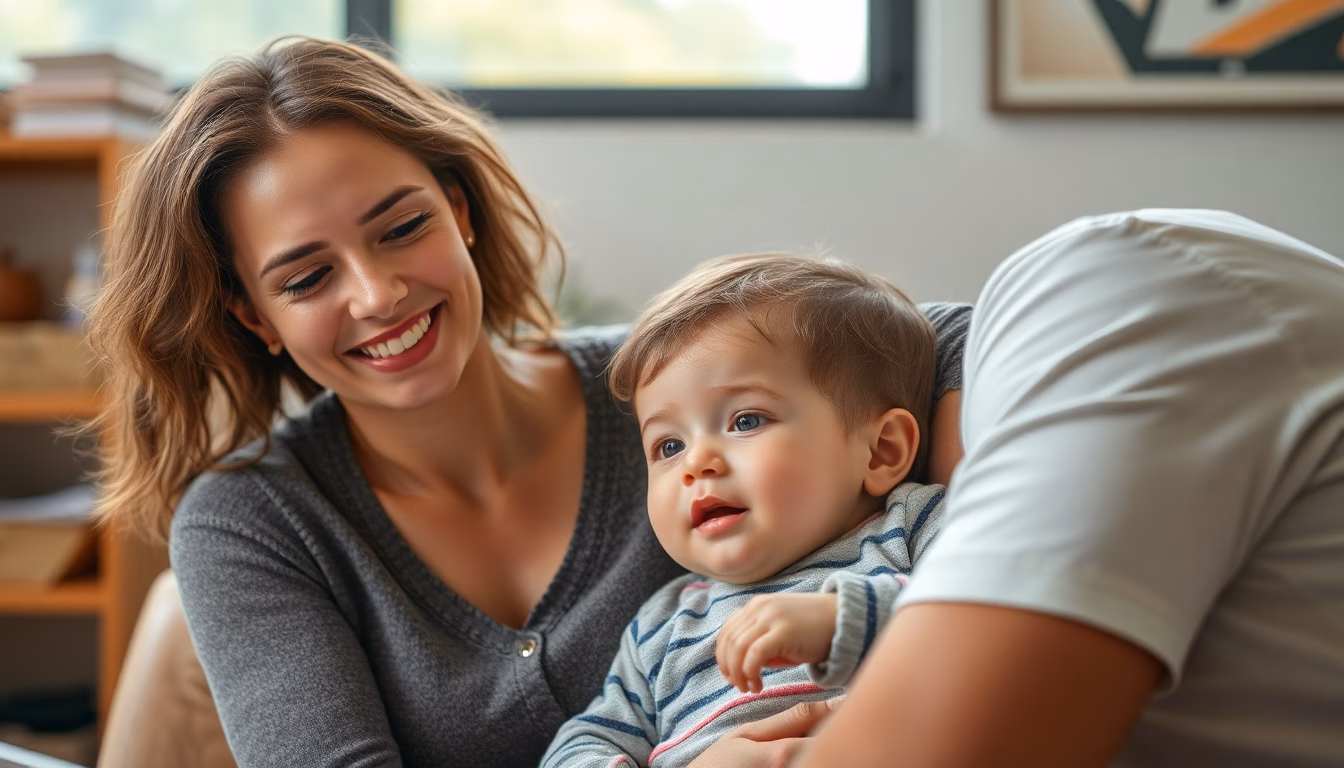 couple heureux avec bébé et icônes