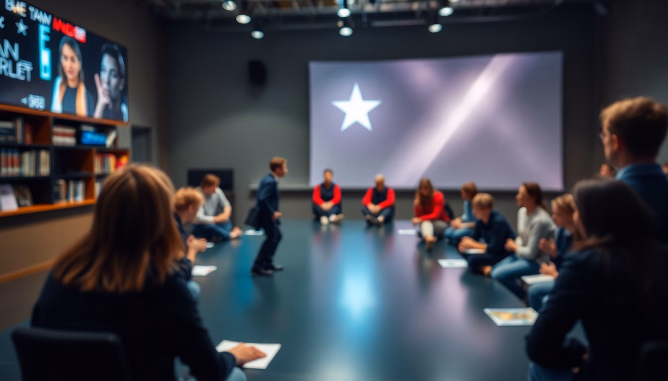 Artistes sur scène, une personne s'éloignant